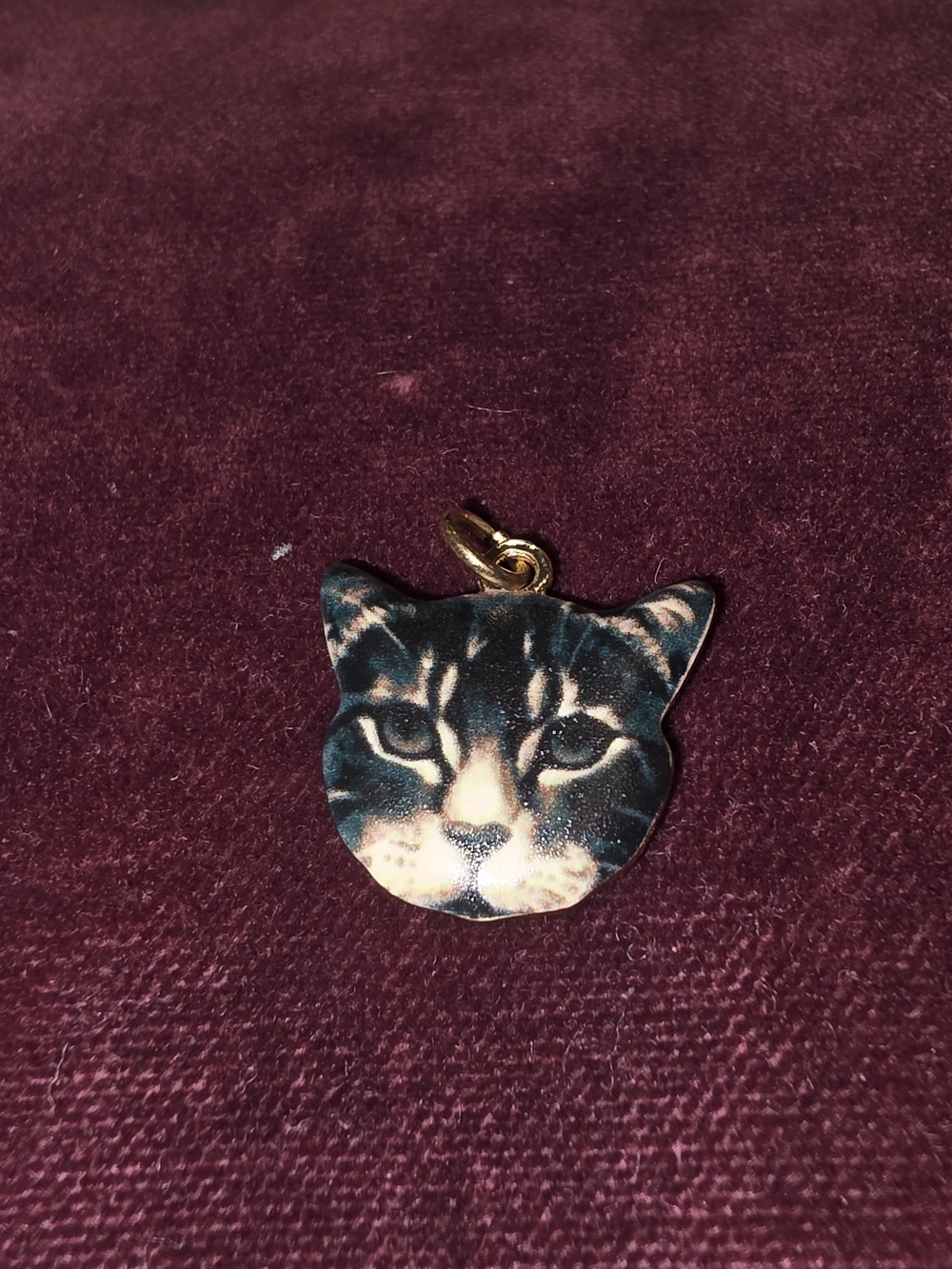 Cat Face Pet ID Tag Charm - Black and Cream
